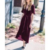 image:imageRVivimos Womens Velvet Pleated Wrap Tie Waist Elegant Flowy Party Plus Size Midi DressesWine Red Belt