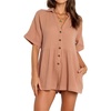 image:imageRVivimos Summer Jumpsuits for Women Casual Cotton V Neck Short Sleeve ButtonDown Loose Fit Rompers with PocketsCamel