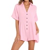 image:imageRVivimos Summer Jumpsuits for Women Casual Cotton V Neck Short Sleeve ButtonDown Loose Fit Rompers with PocketsPink