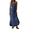 image:imageRVivimos Womens Summer Boho Cotton Maxi Dress Adjustable Spaghetti Strap Elastic Smocked Casual Ruffle Hem Flowy Beach DressNavy Blue