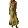image:imageRVivimos Womens Summer Boho Cotton Maxi Dress Adjustable Spaghetti Strap Elastic Smocked Casual Ruffle Hem Flowy Beach DressOlivegreen