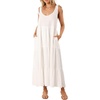 image:imageRVivimos Womens Summer Casual Beach Midi Dress Cotton Linen Sleeveless Adjustable Straps Tiered Flowy Dresses with PocketsWhite