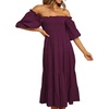 image:imageRVivimos Womens Summer Cotton Lantern Sleeves Ruffled Off Shoulder ALine Midi DressesPlum