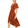 image:imageRVivimos Womens Velvet Pleated Wrap Tie Waist Elegant Flowy Party Plus Size Midi DressesRustbrownW