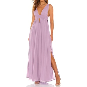 image:imageRVivimos Boho Dress for Women Sexy Deep V Neck Sleeveless Hollow Out Backless Casual Side Slit Maxi DressLightpurple2