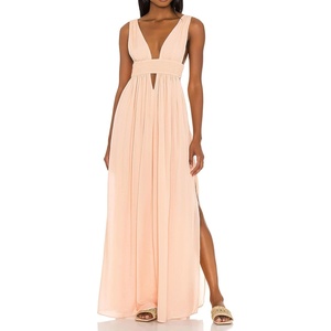 image:imageRVivimos Boho Dress for Women Sexy Deep V Neck Sleeveless Hollow Out Backless Casual Side Slit Maxi DressPeachpink