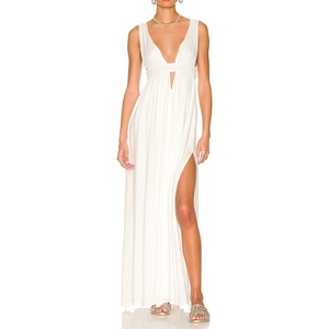 image:imageRVivimos Boho Dress for Women Sexy Deep V Neck Sleeveless Hollow Out Backless Casual Side Slit Maxi DressWhite