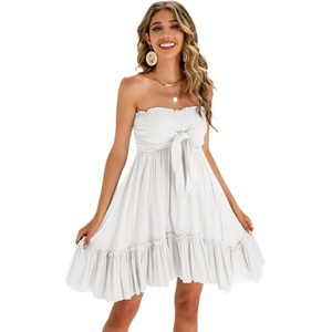 image:imageRVivimos Womens Summer Cotton Boho Beach Sleeveless Tie Front Mini Dress Tube Top DressWhite