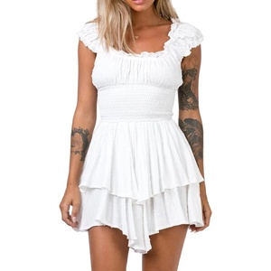 image:imageRVivimos Womens Summer Cotton Puff Sleeves Layered Ruffles Casual Boho Swing Mini DressesWhite