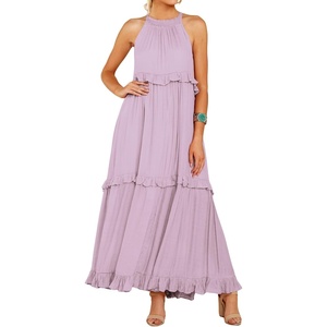 image:imageRVivimos Womens Summer Dress Sleeveless Halter Layered Ruffles Casual Boho Flowy Maxi DressLavender