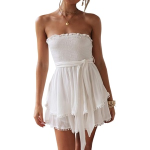 image:imageRVivimos Womens Summer Linen Ruffles Boho Casual Tube Playsuits Short Jumpsuit RompersStyle1white