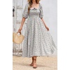 image:imageRVivimos Women Summer Half Sleeve Cotton Ruffled Vintage Elegant Backless A Line Flowy Long DressesGray1floral