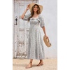 image:imageRVivimos Women Summer Half Sleeve Cotton Ruffled Vintage Elegant Backless A Line Flowy Long DressesGray1floral
