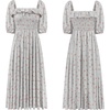 image:imageRVivimos Women Summer Half Sleeve Cotton Ruffled Vintage Elegant Backless A Line Flowy Long DressesGray1floral