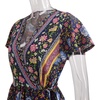 image:imageRVivimos Womens Summer Short Sleeve Floral Print Bohemian Beach Waist Tie Wrap Long Flowy Dress with SlitDark Blue