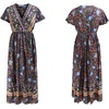 image:imageRVivimos Womens Summer Short Sleeve Floral Print Bohemian Beach Waist Tie Wrap Long Flowy Dress with SlitDark Blue