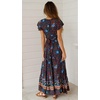 image:imageRVivimos Womens Summer Short Sleeve Floral Print Bohemian Beach Waist Tie Wrap Long Flowy Dress with SlitDark Blue