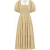 image:imageRVivimos Summer Boho Plaid Midi Dresses for Women 2026 Puff Sleeve Square Neck Casual Smocked Ruffle Tiered Flowy DressesDark Khaki