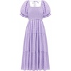 image:imageRVivimos Summer Boho Plaid Midi Dresses for Women 2026 Puff Sleeve Square Neck Casual Smocked Ruffle Tiered Flowy DressesPurple