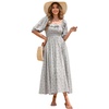 image:imageRVivimos Women Summer Half Sleeve Cotton Ruffled Vintage Elegant Backless A Line Flowy Long DressesGray1floral