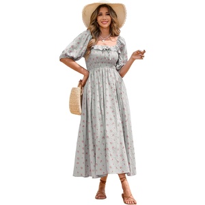 image:imageRVivimos Women Summer Half Sleeve Cotton Ruffled Vintage Elegant Backless A Line Flowy Long DressesGray1floral