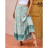 image:imageRVivimos Womens Summer Vintage Floral Print Boho Casual Ruffled Flowy Maxi SkirtBlue Turquoise
