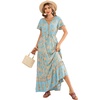 image:imageRVivimos Womens Summer Floral Print Cotton Short Sleeve Flowy DressLightblue