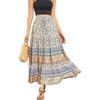 image:imageRVivimos Womens Summer Vintage Floral Print Boho Casual Ruffled Flowy Maxi SkirtBeige