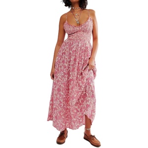 image:imageRVivimos Womens Summer Cotton Spaghetti Strap Floral Smocked Maxi Dress  Lightweight 100 cotton fabric Casual boho resort wear 2026 beach vacation sundressPink