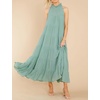 image:imageRVivimos Womens Summer Boho Ruffle Halter Sleeveless Mock Neck Tie Back Flowy Maxi Dress with PocketsGreen