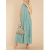 image:imageRVivimos Womens Summer Boho Ruffle Halter Sleeveless Mock Neck Tie Back Flowy Maxi Dress with PocketsGreen