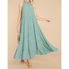 image:imageRVivimos Womens Summer Boho Ruffle Halter Sleeveless Mock Neck Tie Back Flowy Maxi Dress with PocketsGreen