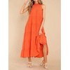 image:imageRVivimos Womens Summer Boho Ruffle Halter Sleeveless Mock Neck Tie Back Flowy Maxi Dress with PocketsOrange