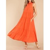 image:imageRVivimos Womens Summer Boho Ruffle Halter Sleeveless Mock Neck Tie Back Flowy Maxi Dress with PocketsOrange
