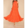 image:imageRVivimos Womens Summer Boho Ruffle Halter Sleeveless Mock Neck Tie Back Flowy Maxi Dress with PocketsOrange