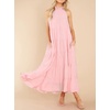 image:imageRVivimos Womens Summer Boho Ruffle Halter Sleeveless Mock Neck Tie Back Flowy Maxi Dress with PocketsPink