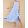 image:imageRVivimos Womens Summer Boho Ruffle Halter Sleeveless Mock Neck Tie Back Flowy Maxi Dress with PocketsSkyblue