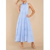 image:imageRVivimos Womens Summer Boho Ruffle Halter Sleeveless Mock Neck Tie Back Flowy Maxi Dress with PocketsSkyblue