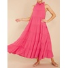 image:imageRVivimos Womens Summer Boho Ruffle Halter Sleeveless Mock Neck Tie Back Flowy Maxi Dress with PocketsWatermelonred