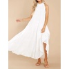 image:imageRVivimos Womens Summer Boho Ruffle Halter Sleeveless Mock Neck Tie Back Flowy Maxi Dress with PocketsWhite