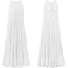 image:imageRVivimos Womens Summer Boho Ruffle Halter Sleeveless Mock Neck Tie Back Flowy Maxi Dress with PocketsWhite