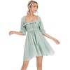 image:imageRVivimos Womens Summer Cotton Half Sleeves Backless Ruffled Mini ALine DressGreen