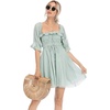 image:imageRVivimos Womens Summer Cotton Half Sleeves Backless Ruffled Mini ALine DressGreen