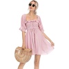 image:imageRVivimos Womens Summer Cotton Half Sleeves Backless Ruffled Mini ALine DressPink