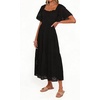 image:imageRVivimos Womens Summer Cotton Short Sleeve Square Neck Eyelet Embroidery Elastic Waist Casual ALine Tiered Flowy Midi DressBlack