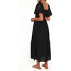 image:imageRVivimos Womens Summer Cotton Short Sleeve Square Neck Eyelet Embroidery Elastic Waist Casual ALine Tiered Flowy Midi DressBlack