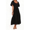 image:imageRVivimos Womens Summer Cotton Short Sleeve Square Neck Eyelet Embroidery Elastic Waist Casual ALine Tiered Flowy Midi DressBlack