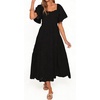 image:imageRVivimos Womens Summer Cotton Short Sleeve Square Neck Eyelet Embroidery Elastic Waist Casual ALine Tiered Flowy Midi DressBlack