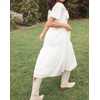 image:imageRVivimos Womens Summer Cotton Short Sleeve Square Neck Eyelet Embroidery Elastic Waist Casual ALine Tiered Flowy Midi DressWhite