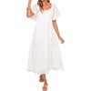 image:imageRVivimos Womens Summer Cotton Short Sleeve Square Neck Eyelet Embroidery Elastic Waist Casual ALine Tiered Flowy Midi DressWhite